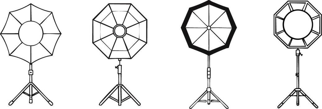 Photography softbox on stand created in clean minimal monoline representing diffused lighting and professional studio equipment vector
