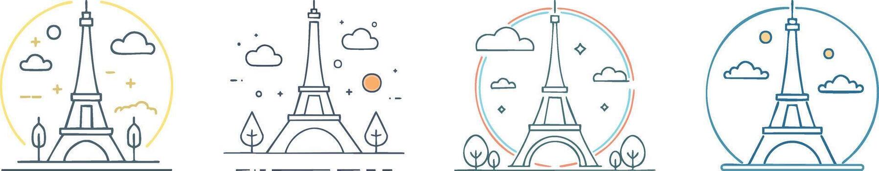 Eiffel Tower monoline icon showcasing Paris landmark with precise minimal lines for elegant travel themed graphics vector