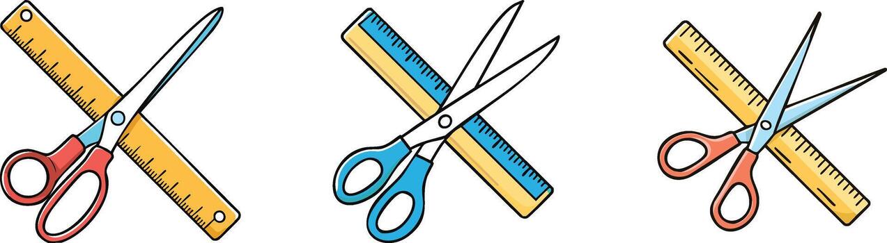 tijeras y regla cruzado en mínimo contorno representando oficina herramientas diseño y preciso medición elaboración concepto vector