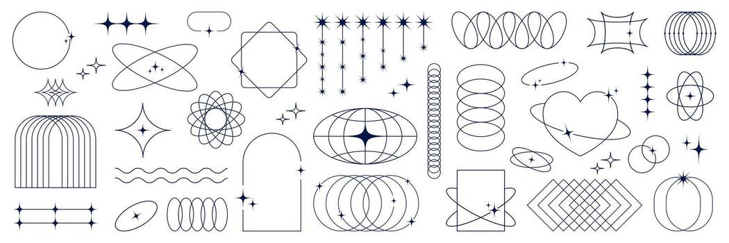 Abstract Geometric Shapes Collection minimalist line elements, futuristic frames, waves, spirals and ornaments in a modern technical style vector