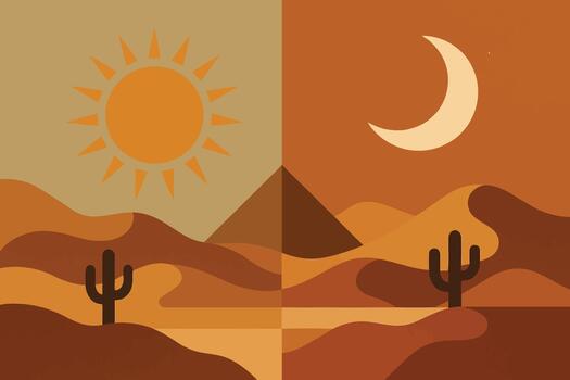 two different images of the desert and sun vector