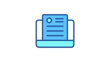 stiliserade blå ikon skildrar utskrift och dokumentera bearbetning fungera video