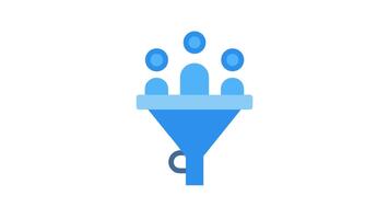 Blue funnel process filtering team data into key metrics video