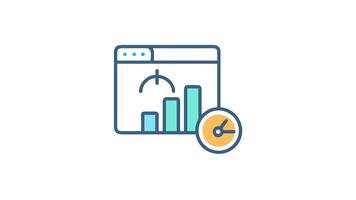 sito web analitica pannello di controllo con bar grafico e orologio icona video