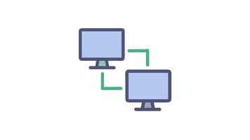 twee verbonden computers vormen een netwerk, communicatie concept illustratie video