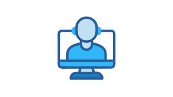 uppkopplad Stöd representativ på en dator skärm gränssnitt video