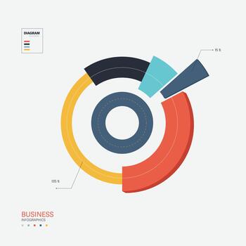 Semicircular pie chart into 5 colorful sectors. Concept of features of startup project to select. Minimal flat infographic for business information vector
