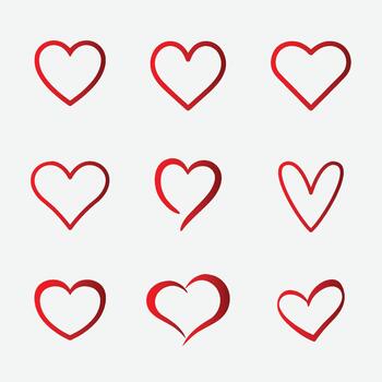 Set of heart icons on gradient red. gradient red Heart Outlines. Colorful Symmetrical Abstract Icon Set vector