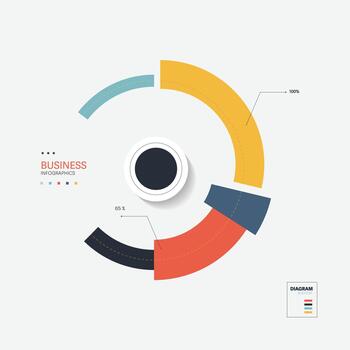 Semicircular pie chart into 5 colorful sectors. Concept of features of startup project to select. Minimal flat infographic for business information illustration vector