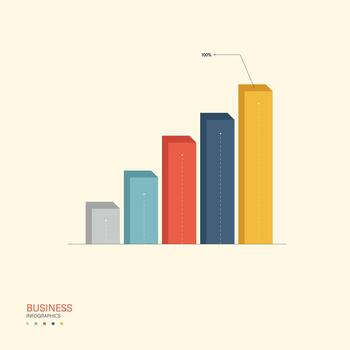 Semicircular pie chart into 5 colorful sectors. Concept of features of startup project to select. Minimal flat infographic for business information visualization. illustration vector