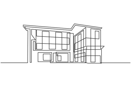 Modern Architectural Building in Continuous Line Art Style vector
