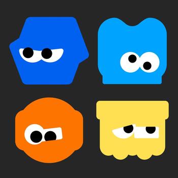 Set of simple geometric shape characters including hexagon and square with funny faces for educational or kids design vector