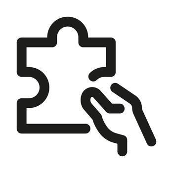 Hand puzzle piece icon. Modern professional minimal line icon set expressing connection support problem solving clarity unity and clean visual meaning vector