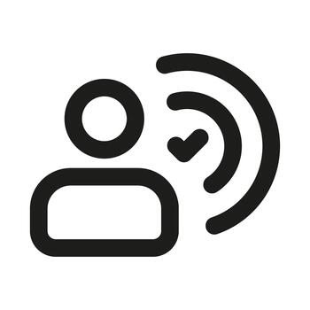 Verified speaker icon. Modern minimal professional line icon with clear outline style ideal for high quality communication and credibility themes vector