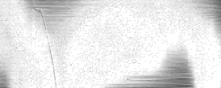 Black distressed line texture. Horizontal striped glitch pattern background. Damaged scanned image effect concept wallpaper. Linear halftone photocopy scratches backdrop. Worn paper punk print. vector