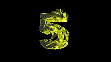siffra 5 explosiv siffra animering på alfa kanal, slinga video