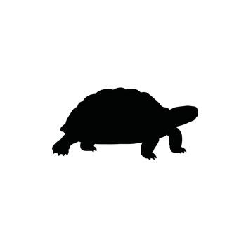 Monochrome silhouette of a slow-moving turtle with a curved shell featuring a simple body shape vector