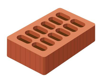 Isometric view of a single red brick with multiple rectangular openings vector