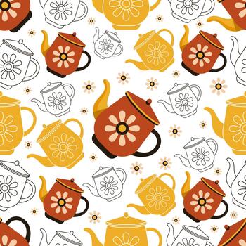 Teapots and kettle seamless pattern design vector