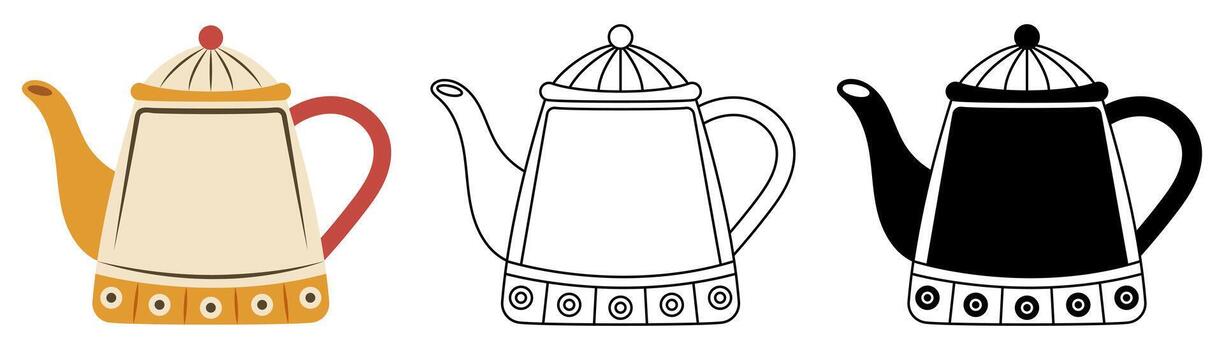 Isolated illustration of kettle and teapots showing stylish brewing container elements vector