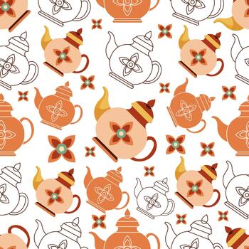 Classic teapots and kettle seamless pattern design vector