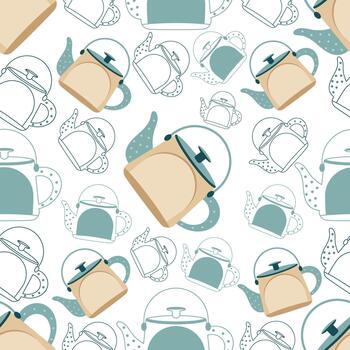 teteras tetera sin costura modelo diseño mostrando sencillo cocina utensilios de cocina motivos en estilo vector