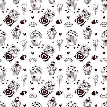 Valentine Seamless Pattern with Chocolate, Popcorn and Strawberries vector