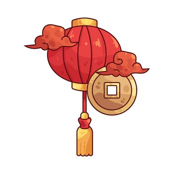Chinese Lantern with Coin and Clouds Illustration vector