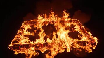 Burning Fire Frame Creating Glowing Rectangular Border with Flames in Dark Background video