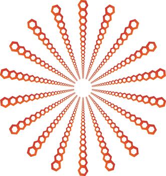 Abstract radial hexagon pattern in orange gradient vector