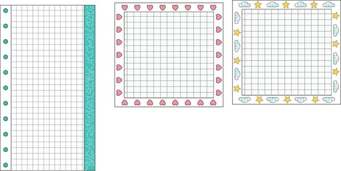 cuaderno conjunto con estilo garabato papel marcos y blanco paginas vector