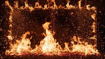 flamejante fogo quadro, Armação criando intenso visual fronteira com brilhante dinâmico chamas video