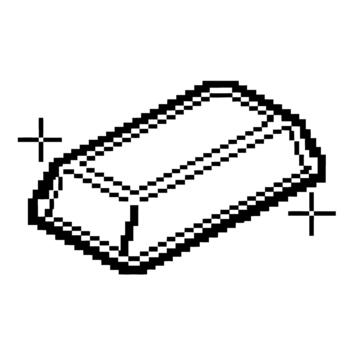 Pixel art gold bar icon with sparkling highlights, minimalist 8 bit treasure symbol on transparent background vector