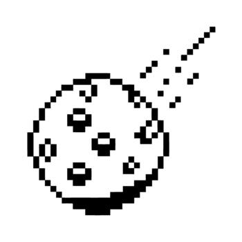 píxel Arte meteorito con cráteres volador mediante espacio retro 8 poco asteroide icono, sencillo negro y blanco que cae espacio rock ilustración vector