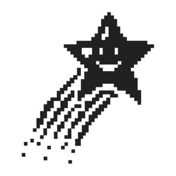 Smiling pixel star with trailing sparkles retro 8 bit celestial character, cute nostalgic digital art icon on white background vector