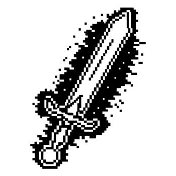 Retro pixel sword icon isolated on white 8 bit fantasy weapon symbol, nostalgic arcade game asset, minimalist digital art vector