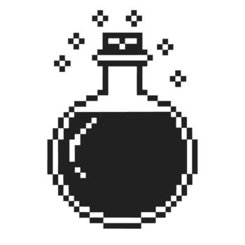 retro pixel magic potion bottle icon with sparkling fantasy elixir, minimalist 8 bit game asset on transparent background vector