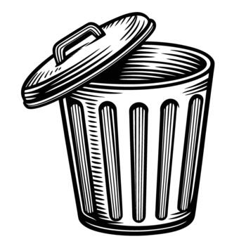 Open metal trash can with lid vintage hand drawn sketch illustration of garbage bin, waste container, recycling and cleanliness concept vector