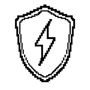 Shield with lightning bolt icon pixel art security emblem symbolizing digital protection, energy power, and online defense concept vector