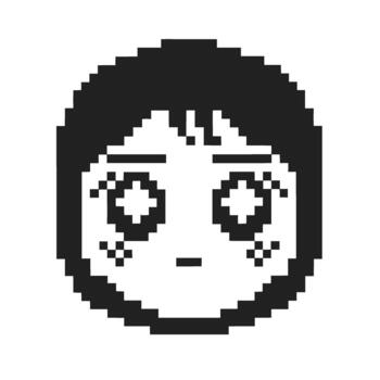 Pixel art cute child face icon with sparkling eyes and freckles, black and white retro avatar, nostalgic 8 bit emoticon vector