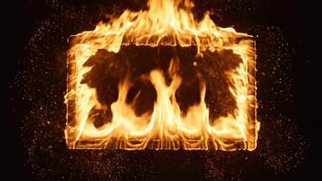 ardente rettangolare telaio tremolante con fiamme la creazione di dinamico visivo effetto nel buio ambiente video