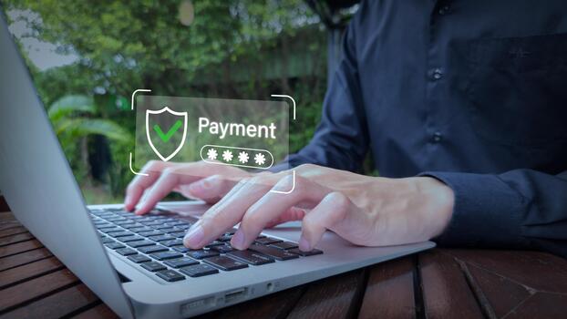 Secure Online Payment with Shield Authentication Overlay photo