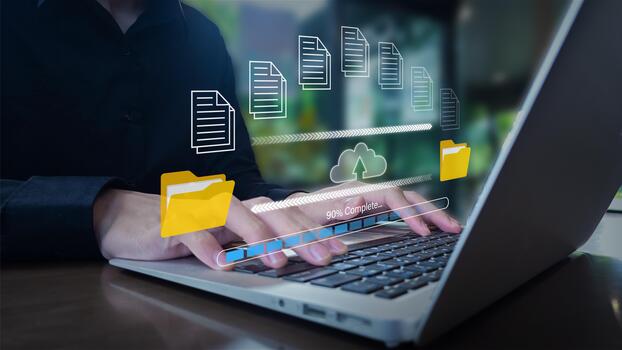 Laptop Based Cloud File Synchronization with Digital Overlay and Progress Bar photo