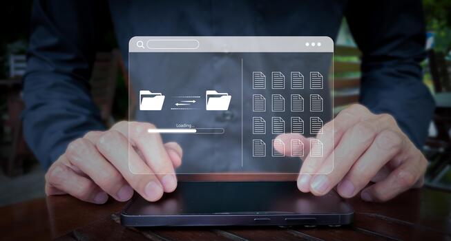 Mobile File Transfer Interface with Cloud Sync Visualization photo