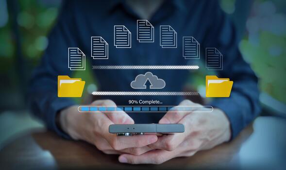 Cloud Data Upload Concept with Smartphone and Digital Overlay photo