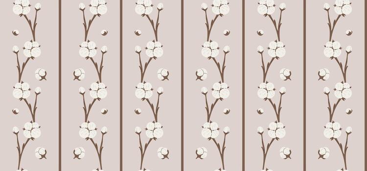 vertical algodón rama sin costura modelo con suave botánico rayas en ligero antecedentes vector