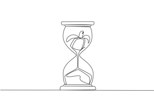 Single one line drawing the bottom of the turtle is sucked into the hourglass. Poaching. No cultivation. Extinction. Save. National Endangered Species Day. Continuous line design illustration vector