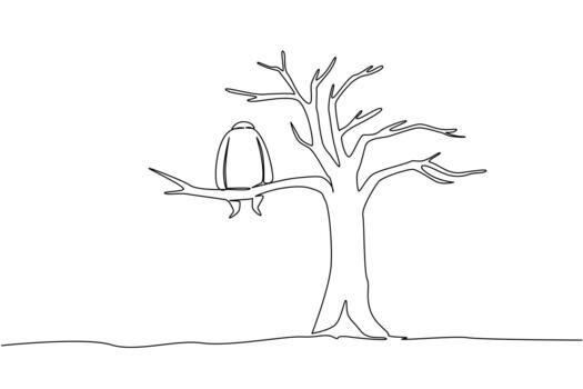 Continuous one line drawing an orangutan sitting on large dry tree branch. Scarcity of endemic animals without cultivation. National Endangered Species Day. Single line draw illustration vector