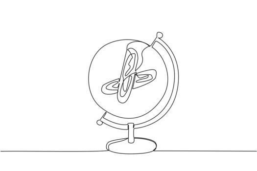 Continuous one line drawing globe with a round plate in the middle containing 2 pieces of French baguette bread. High protein bread. World Baking Day. Single line draw illustration vector