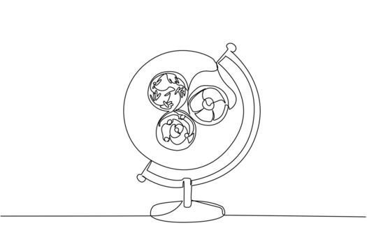 soltero continuo línea dibujo un globo con un redondo plato en el medio conteniendo 3 pastelitos un práctico y delicioso postre. dulce. relleno. mundo horneando día. uno línea diseño vector